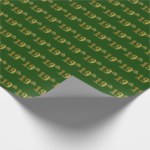 Green, Faux Gold 19th (Nineteenth) Event Wrapping Paper