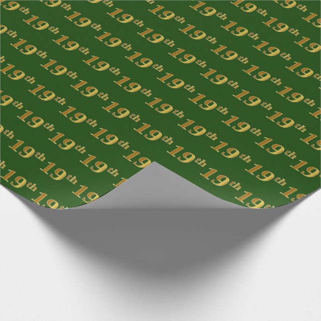 Green, Faux Gold 19th (Nineteenth) Event Wrapping Paper (Corner)
