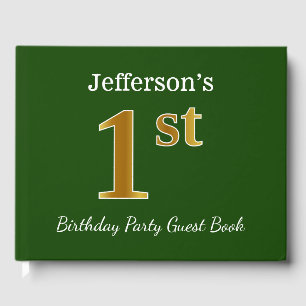 Green, Faux Gold 1st Birthday Party + Custom Name Guest Book