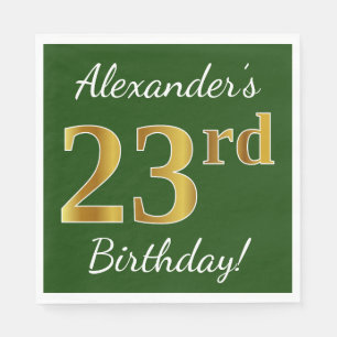 Green, Faux Gold 23rd Birthday + Custom Name Napkin