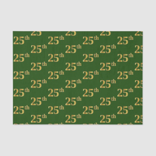 Green, Faux Gold 25th (Twenty-Fifth) Event Tissue Paper (Front)