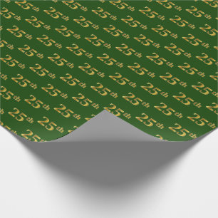 Green, Faux Gold 25th (Twenty-Fifth) Event Wrapping Paper