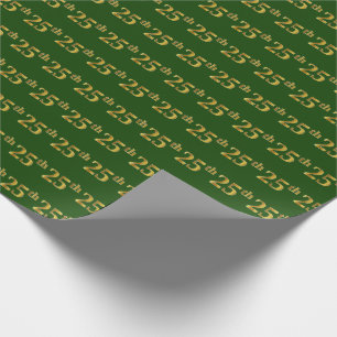 Green, Faux Gold 25th (Twenty-Fifth) Event Wrapping Paper