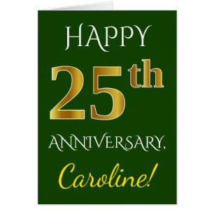 Green, Faux Gold 25th Wedding Anniversary + Name