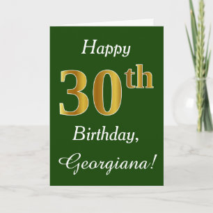 Green, Faux Gold 30th Birthday + Custom Name Card