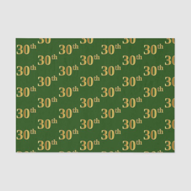 Green, Faux Gold 30th (Thirtieth) Event Tissue Paper (Front)