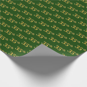 Green, Faux Gold 35th (Thirty-Fifth) Event Wrapping Paper