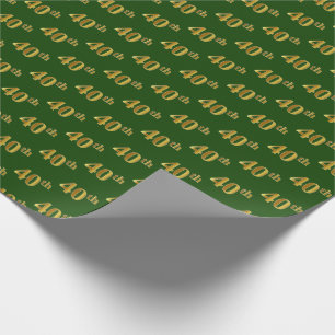 Green, Faux Gold 40th (Fortieth) Event Wrapping Paper