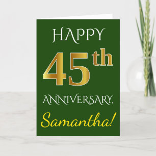 Green, Faux Gold 45th Wedding Anniversary + Name Card