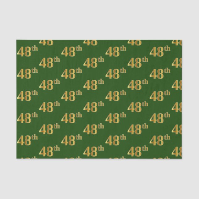 Green, Faux Gold 48th (Forty-Eighth) Event Tissue Paper (Front)