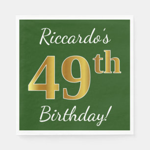 Green, Faux Gold 49th Birthday + Custom Name Napkin