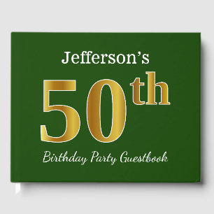 Green, Faux Gold 50th Birthday Party + Custom Name Guest Book