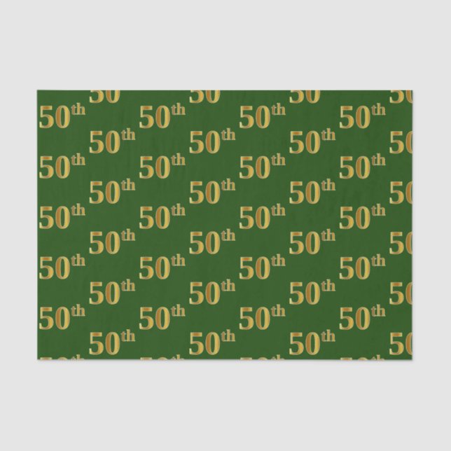 Green, Faux Gold 50th (Fiftieth) Event Tissue Paper (Front)