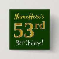 Green, Faux Gold 53rd Birthday, With Custom Name