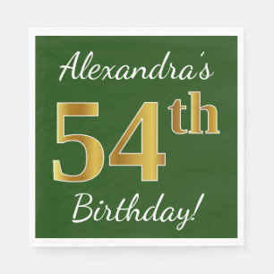 Green, Faux Gold 54th Birthday + Custom Name Napkin