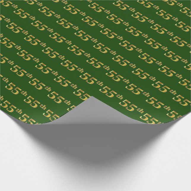 Green, Faux Gold 55th (Fifty-Fifth) Event Wrapping Paper (Corner)