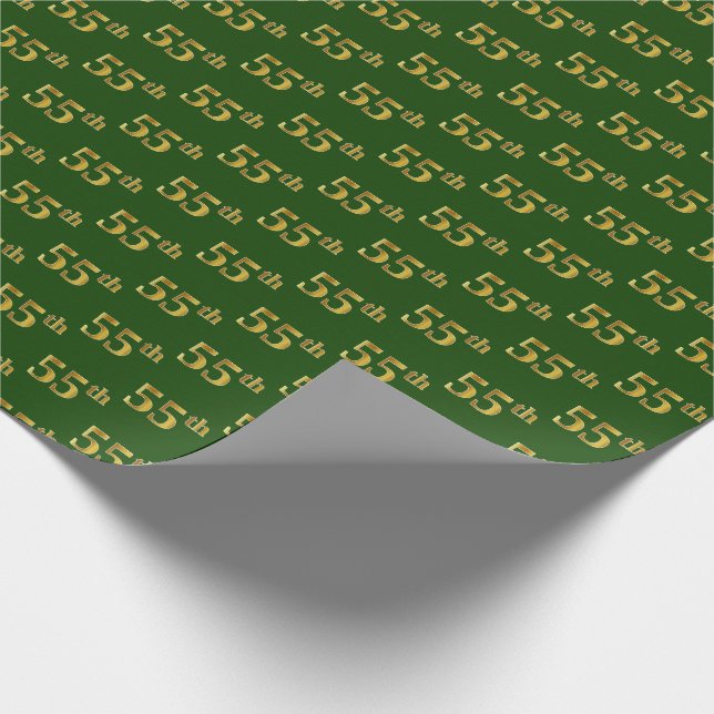 Green, Faux Gold 55th (Fifty-Fifth) Event Wrapping Paper (Corner)