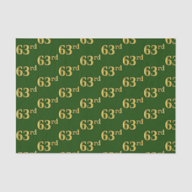 Green, Faux Gold 63rd (Sixty-Third) Event Tissue Paper (Front)