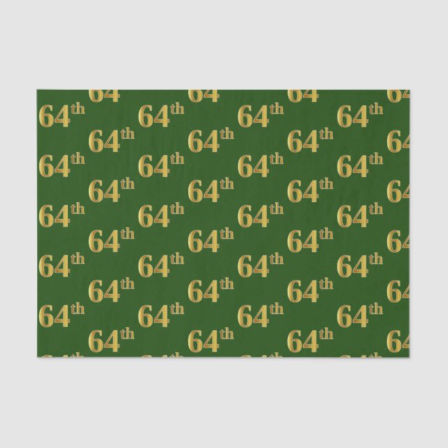 Green, Faux Gold 64th (Sixty-Fourth) Event Tissue Paper (Front)