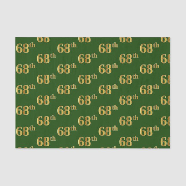 Green, Faux Gold 68th (Sixty-Eighth) Event Tissue Paper (Front)