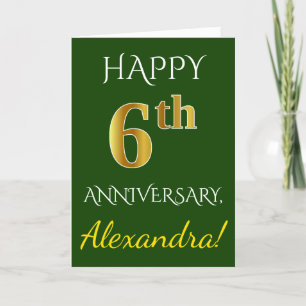 Green, Faux Gold 6th Wedding Anniversary + Name Card