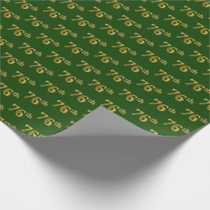 Green, Faux Gold 76th (Seventy-Sixth) Event Wrapping Paper