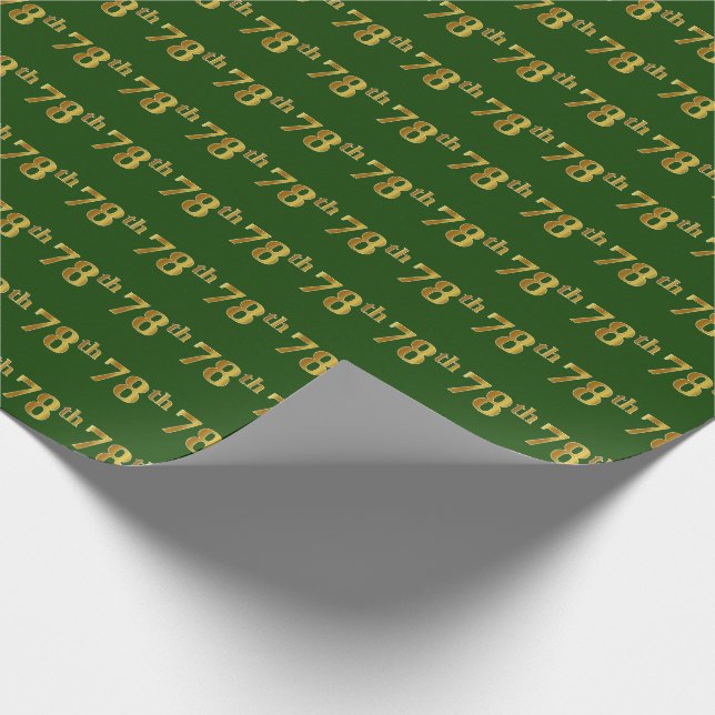 Green, Faux Gold 78th (Seventy-Eighth) Event Wrapping Paper (Corner)