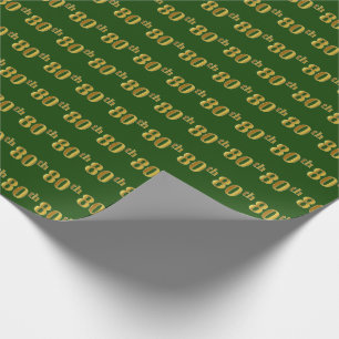 Green, Faux Gold 80th (Eightieth) Event Wrapping Paper
