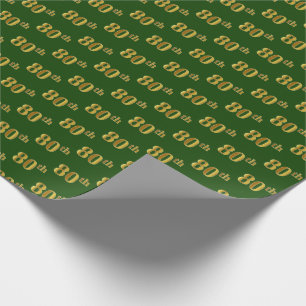 Green, Faux Gold 80th (Eightieth) Event Wrapping Paper
