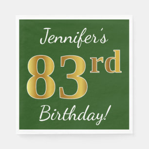 Green, Faux Gold 83rd Birthday + Custom Name Napkin