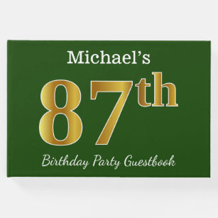Green, Faux Gold 87th Birthday Party + Custom Name Guest Book