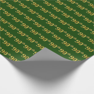 Green, Faux Gold 90th (Ninetieth) Event Wrapping Paper