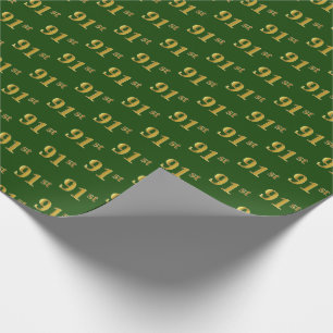 Green, Faux Gold 91st (Ninety-First) Event Wrapping Paper