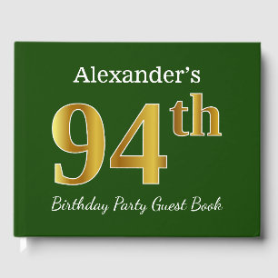 Green, Faux Gold 94th Birthday Party + Custom Name Guest Book