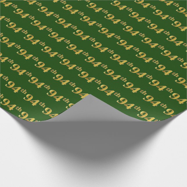 Green, Faux Gold 94th (Ninety-Fourth) Event Wrapping Paper (Corner)