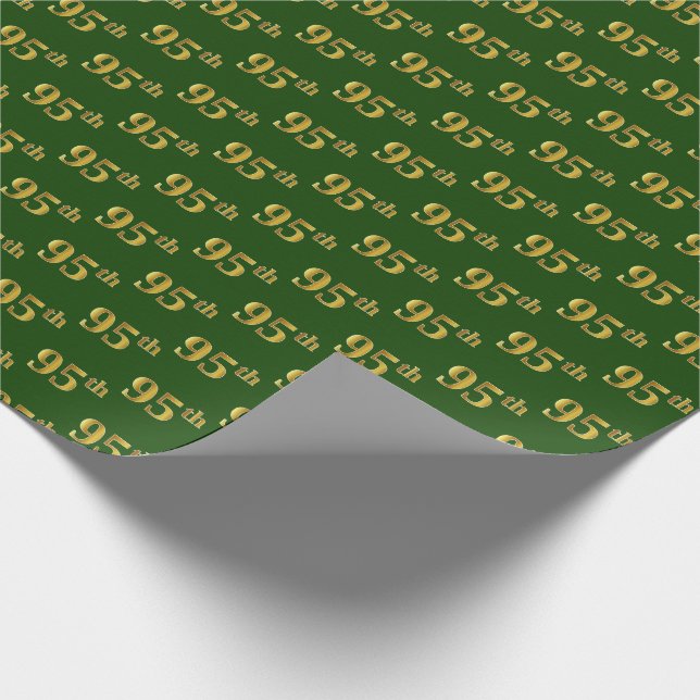 Green, Faux Gold 95th (Ninety-Fifth) Event Wrapping Paper (Corner)
