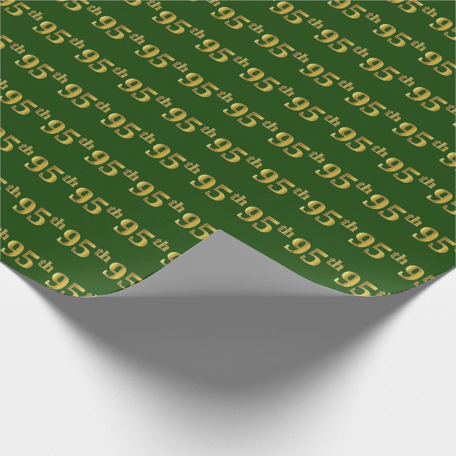Green, Faux Gold 95th (Ninety-Fifth) Event Wrapping Paper (Corner)
