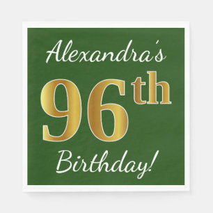 Green, Faux Gold 96th Birthday + Custom Name Napkin