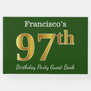 Green, Faux Gold 97th Birthday Party + Custom Name Guest Book