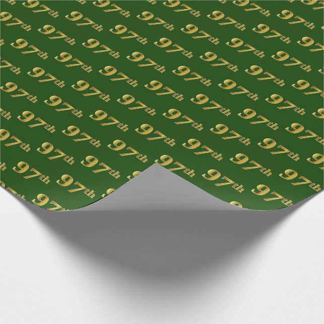 Green, Faux Gold 97th (Ninety-Seventh) Event Wrapping Paper (Corner)