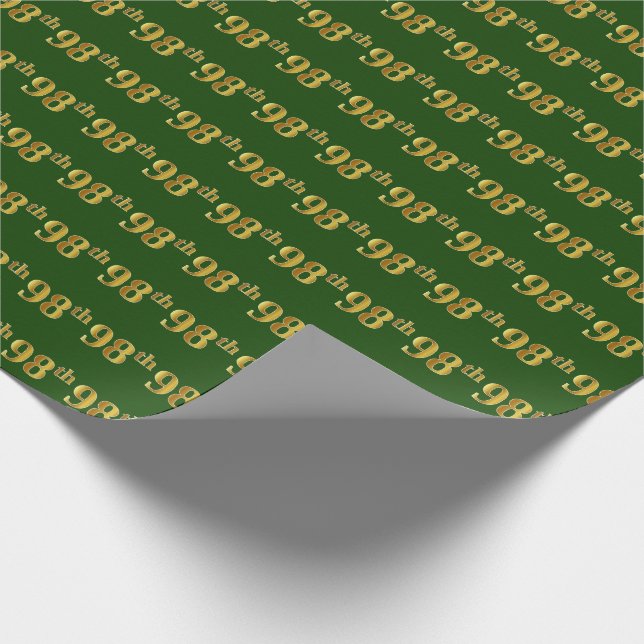 Green, Faux Gold 98th (Ninety-Eighth) Event Wrapping Paper (Corner)