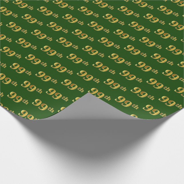 Green, Faux Gold 99th (Ninety-Ninth) Event Wrapping Paper (Corner)