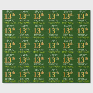 Green, Faux Gold "HAPPY 13th BIRTHDAY" Wrapping Paper