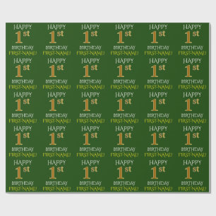 Green, Faux Gold "HAPPY 1st BIRTHDAY" Wrapping Paper