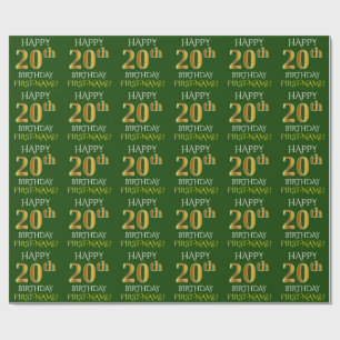 Green, Faux Gold "HAPPY 20th BIRTHDAY" Wrapping Paper