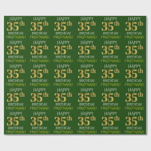 Green, Faux Gold "HAPPY 35th BIRTHDAY" Wrapping Paper
