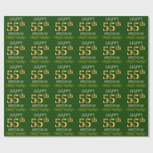 Green, Faux Gold "HAPPY 55th BIRTHDAY" Wrapping Paper