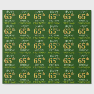Green, Faux Gold "HAPPY 65th BIRTHDAY" Wrapping Paper