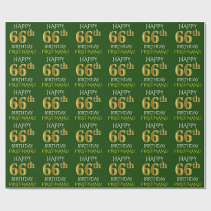 Green, Faux Gold "HAPPY 66th BIRTHDAY" Wrapping Paper