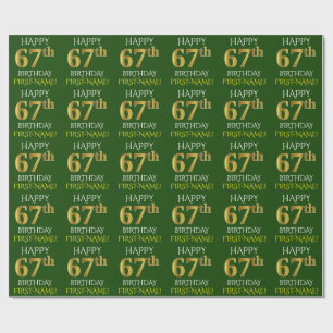 Green, Faux Gold "HAPPY 67th BIRTHDAY" Wrapping Paper